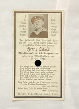 Sterbekarte Sterbebild Franz Scholl Gefallen Gneisenau Militaria Kriegsmarine