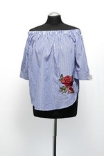 ICHI Damen Bluse M blau wei gestreift Carmen kurzarm