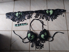 Bauchtanz SET türkis schwarz PAILLETTEN 80er Jahre TÜRKEI ORIGINAL passt ab 85B