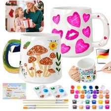 Kreatives Tassen Bemalen Set DIY Keramik Tassen Malset 2x Mug Kaffeebecher 330ML