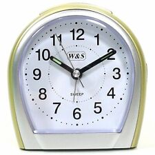 W&S 201354-GOLD WECKER ANALOG LICHT ALARM LEISE SEKUNDE WEISS