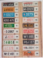 Mini-Autokennzeichen-Sammelkarte nr. 1, 35 tolle BP-Nummis, 8x2,3 cm, Blech