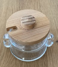 Gewürzglas. Gewürz-Zucker-Dose. Glas-Gewürzdose mit Holz-Deckel. Gebraucht.