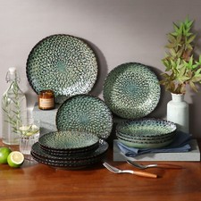 Geschirr Set Blumen Design Steinzeug grün 4/8 Personen 12/24-tlg. chrys