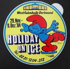 Werbe-Aufkleber Holiday on Ice Papa Schlumpf Westfalenhalle Dortmund 1984 Smurfs
