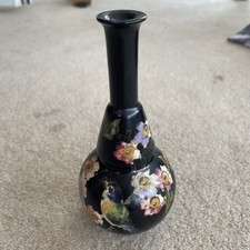 Antike BRETBY Keramik Vase CLOISONNE Ware VOGEL Blumen 1884 Kürbisform