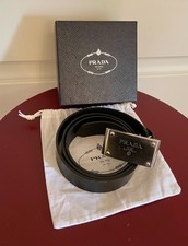 Prada Milano Ledergürtel Schwarz 117 cm Breite 3,5 cm Schnalle Chrom 7 x 4 cm