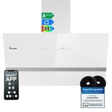 Dunstabzugshaube 90cm Umluft Abluft Kopffrei Wandhaube Schräghaube weiß WLAN