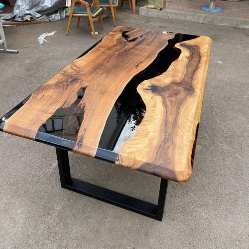 Black epoxy river table - black,
