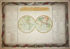 World Map Weltkarte Mappemonde Karte carte Bonne engraving Kupferstich 1780