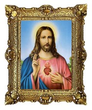 Gemälde Wandbild Gott Jesus Christus Herz Wand Bild mit Rahmen BAROCK 56x46
