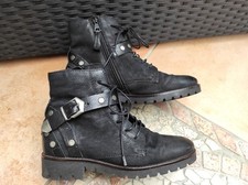 Mjus Stiefel Boots Bikerboots  37  Stiefelette Nieten Riemen Leder Bikerstiefel