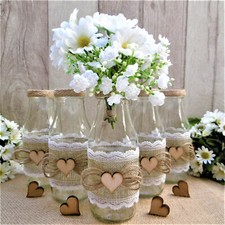 5 x Blumenvasen Vintage Landhaus Deko Flasche Glas Vase Jute Tischdeko Hochzeit
