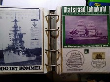 Motivsammlung Gedenkblätter Marineschiffe + Segelschiffe im Album, 55 Stk.