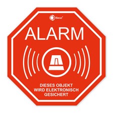 6 Stück Aufkleber Alarm 8-Eck, iSecur, Außenklebend, 50mm alarmgesichert hin_164