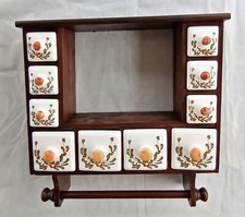 Nostalgie Vintage altes Küchen Regal Holz 10 Keramik Schütten+Rollenhalter