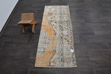 Vintage Türkischer Läufer Teppich 2x5ft Wolle Anatolisch Handarbeit Flur Oushak ORANGE