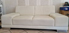 Ledersofa und -hocker weiß, 2