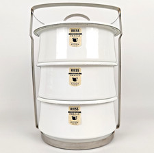 Riess Emaille Henkelmann 3-tlg. Weiß Transportbehälter | Camping Essenträger