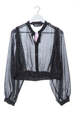 ZARA Transparenz-Bluse Damen Bluse Gr. DE 40 schwarz-wollweiß Casual-Look