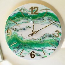 Epoxidharz Uhr Rund Große Wanduhr Wohnzimmer Gold Modern mit Edelsteinen Deko