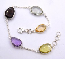 7.9 GM 925 Solid Sterling Silber Natürlich Multi Schnitt Edelstein Armband Größe