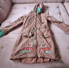 BLUTSGESCHWISTER Mantel Jacke Kapuze Punkte grün beige braun L