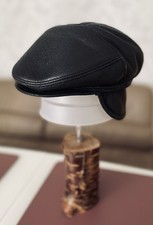 Herren Schirmmütze Lederkappe Mütze Lammfell Echtleder Einheitsgröße