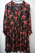 Damen Boho Kleid /Tunika/ Volant /Blumen / Schwarz Rot Gr S-M gut erhalten