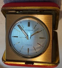 Alter original Reisewecker Dugena 7 Jewels, Vintage, rote Hülle, funktioniert