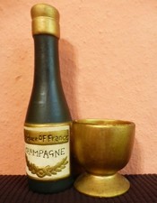 Champagnerflasche mit Becher Keramik Deko Vintage 21 x 14 x 8 cm