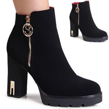 Damenschuhe Plateau Stiefeletten Velours Ankle Boots Pumps Stiefel Booties 
