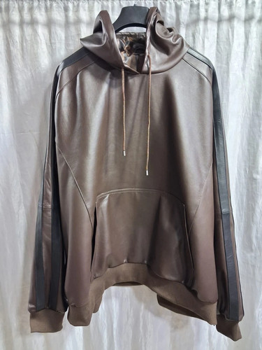 Braun gestreifter leder - gestreifter, leder-hoodie