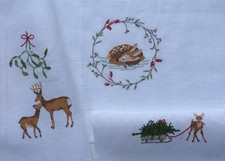 3 Stickbilder-Kreuzstich-point de croix- Dahlbeck-Fremme-Leinen-Weihnachten-Rehe