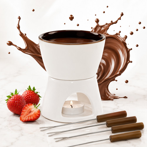 Schokoladen fondue set keramik - schokoladen,