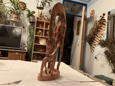 Giraffe mit Baby, Holzschnitzerei, 30 cm
