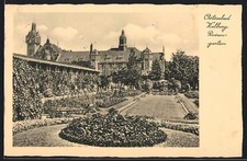 Ansichtskarte Kolberg /Ostsee, Rosengarten mit Gebäuden 1935 