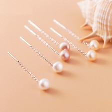 Silber 925 Ohrringe Durchzieher Süßwasser Bouton-Perlen Damen Ohrhänger