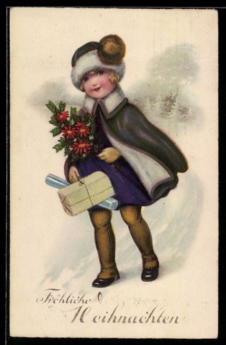 Kind mit geschenken - geschenken, schnee