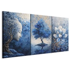 Artgeist Wandbild Set 3 tlg Groß Wohnzimmer Leinwand Bilder Zen Buddha Lotusbaum