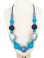 Damen Kette Statement Halskette Lang Modeschmuck Extravagante Kette  80cm Blau