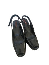 Prada Sport Open Toe Heels Wedge Sandals Pumps Slingbacks Black EU 40 / US 9