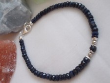 Mitternachtsblaue Saphir Armband, 4,5 - 4mm fac. Rondelle, 19,2 cm, 925 Silber