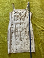 Luxus pur, Vintage, elegantes Haute Couture Kleid, creme, Strass + Perlen, kurz