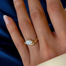 Diamant Ehering 18k Gelbgold Lab Grown Marquis Cut 1 Karat IGI Zertifiziert