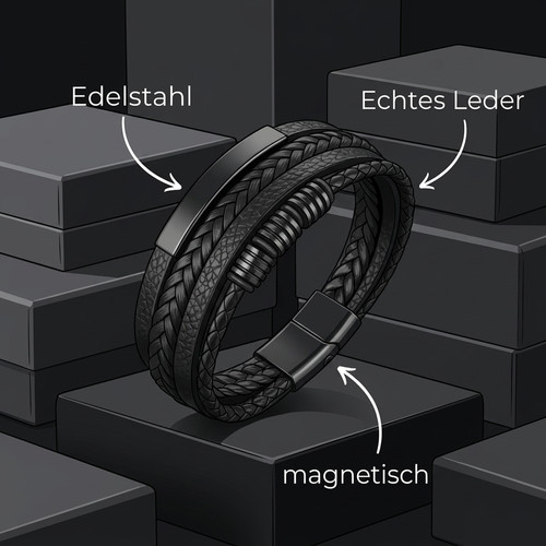 Herren leder armband - herren, schwarz
