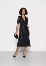 Adrianna Papell Abendkleid Midikleid Kleid 36/38 S schwarz Pailletten Abiball