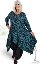 LAGENLOOK Pullover-Strick-Kleid schwarz petrol 44 46 48 50 52 54 56 58 XL-XXXL