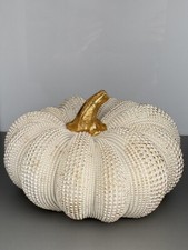 Deko Statue Kürbis Gemüse Beige & Gold Punkte Edel Boho Herbst Keramik Landhaus