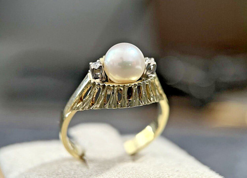 585 gold ring - mit, perle